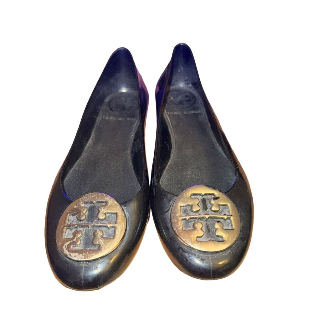Tory Burch Reva Travel Ballet Flats Women's Size 7 Navy Blue Jelly Slip On Shoes